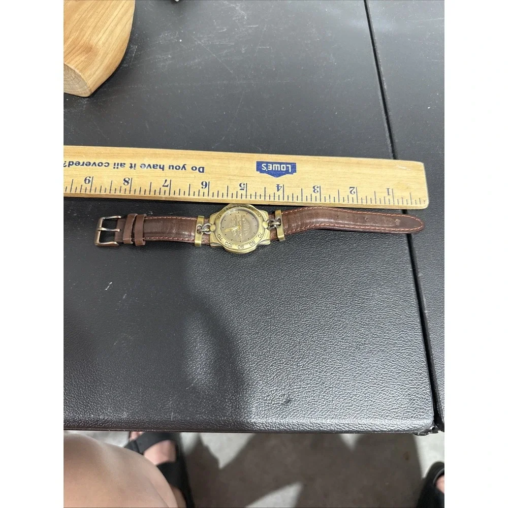 Bulova Harley-Davidson Quartz Wristwatch Gold Tone Brown Leather Band‎